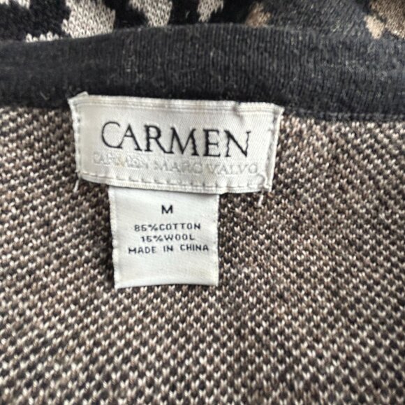 Carmen Marc Valvo Womens Wool Blend Peplum Sweater Medium Brown White Abstract - Picture 3 of 7